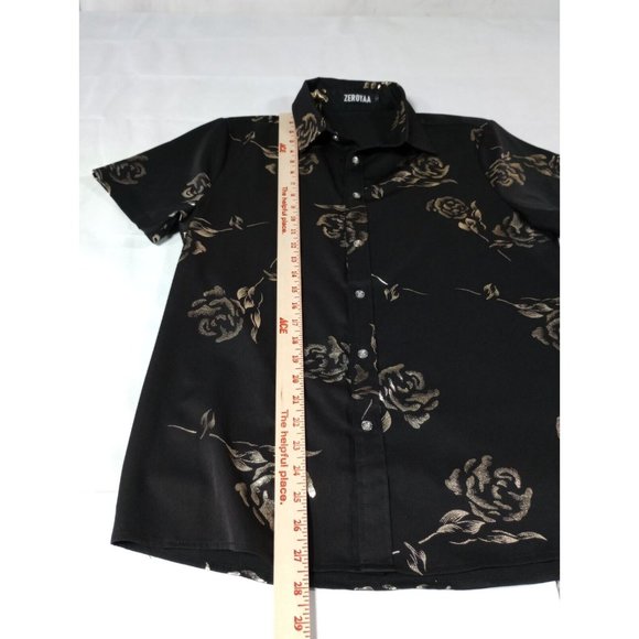 ZEROYAA Mens S Hipster Gold Rose Printed Slim Fit Short Sleeve Button Down - Picture 9 of 9